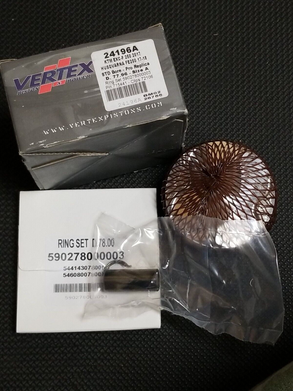 Vertex 24196A Piston Kit - Standard Bore 77.96mm KTM 250 EXC-F Husqvarna FE250