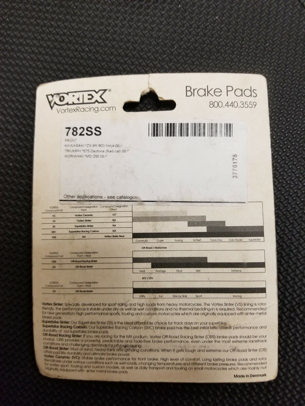 Vortex Racing Front Brake Pads Sinter Street 782SS Kawasaki ZX-9R 900 Ninja (B#3