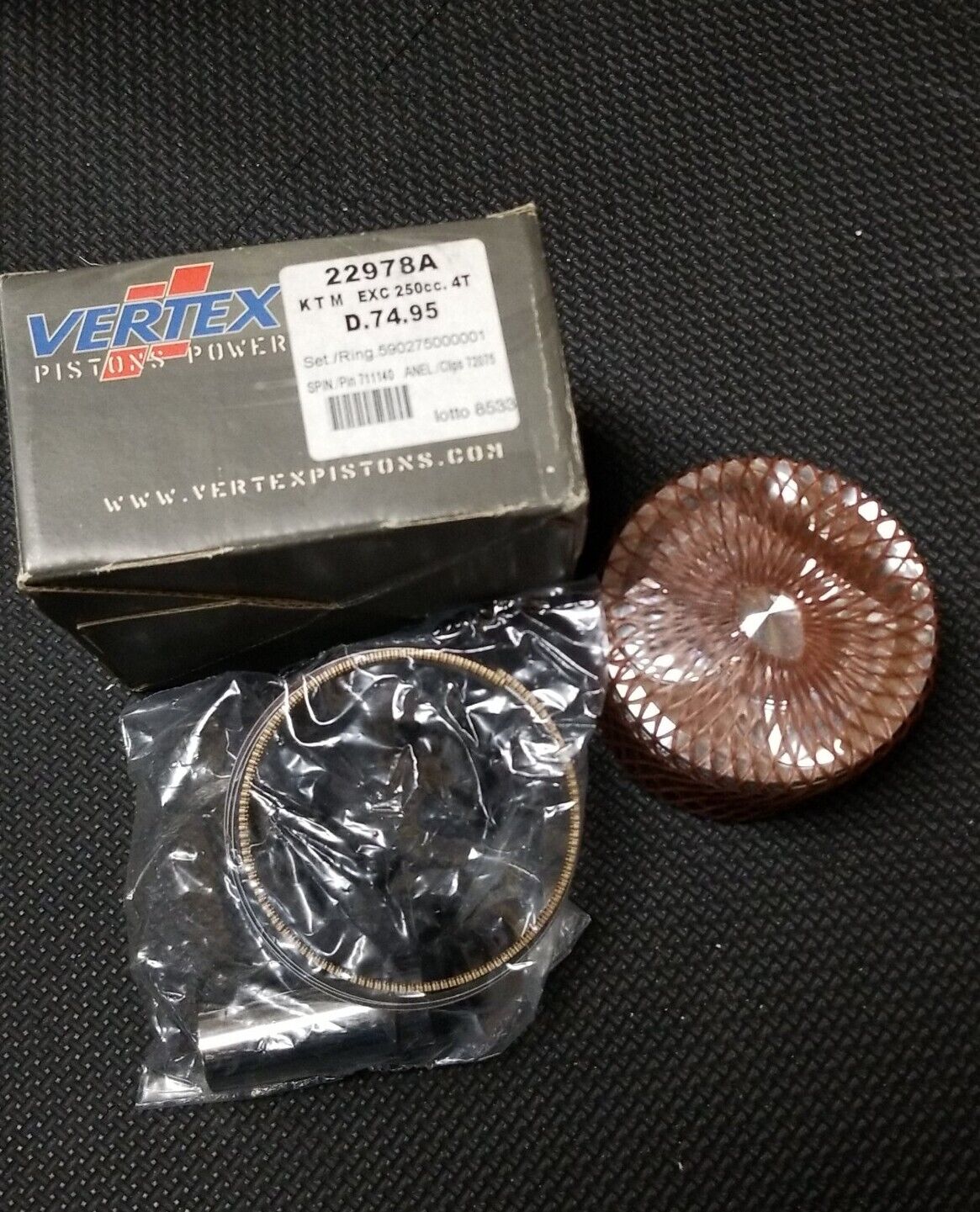 Vertex 22978A Piston Kit - Standard Bore 74.95mm KTM EXC 250 (2S)